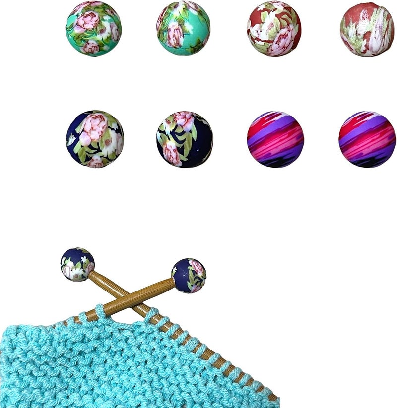 spansee 8 PCS Round Ball Flower Print Stitch Stoppers, Knitting Needle Point Protectors, Stitch Holders for Knitting, Knitting Needle Caps, Knitting Supplies fit Size 2.5-13 (3mm-9mm) Needles - Image 1